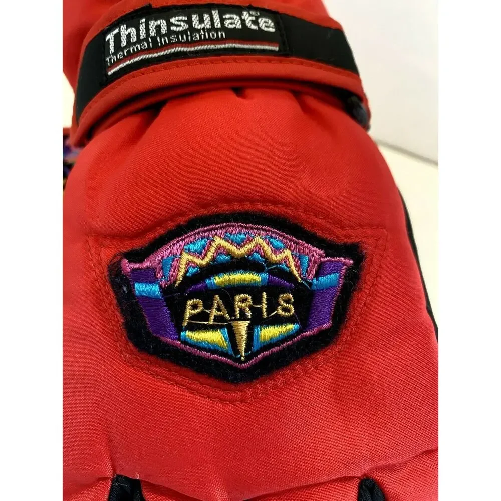 Vtg Vaporwave Paris Thinsulate Red Winter Ski Snow Gloves Womens S Girls 10-12